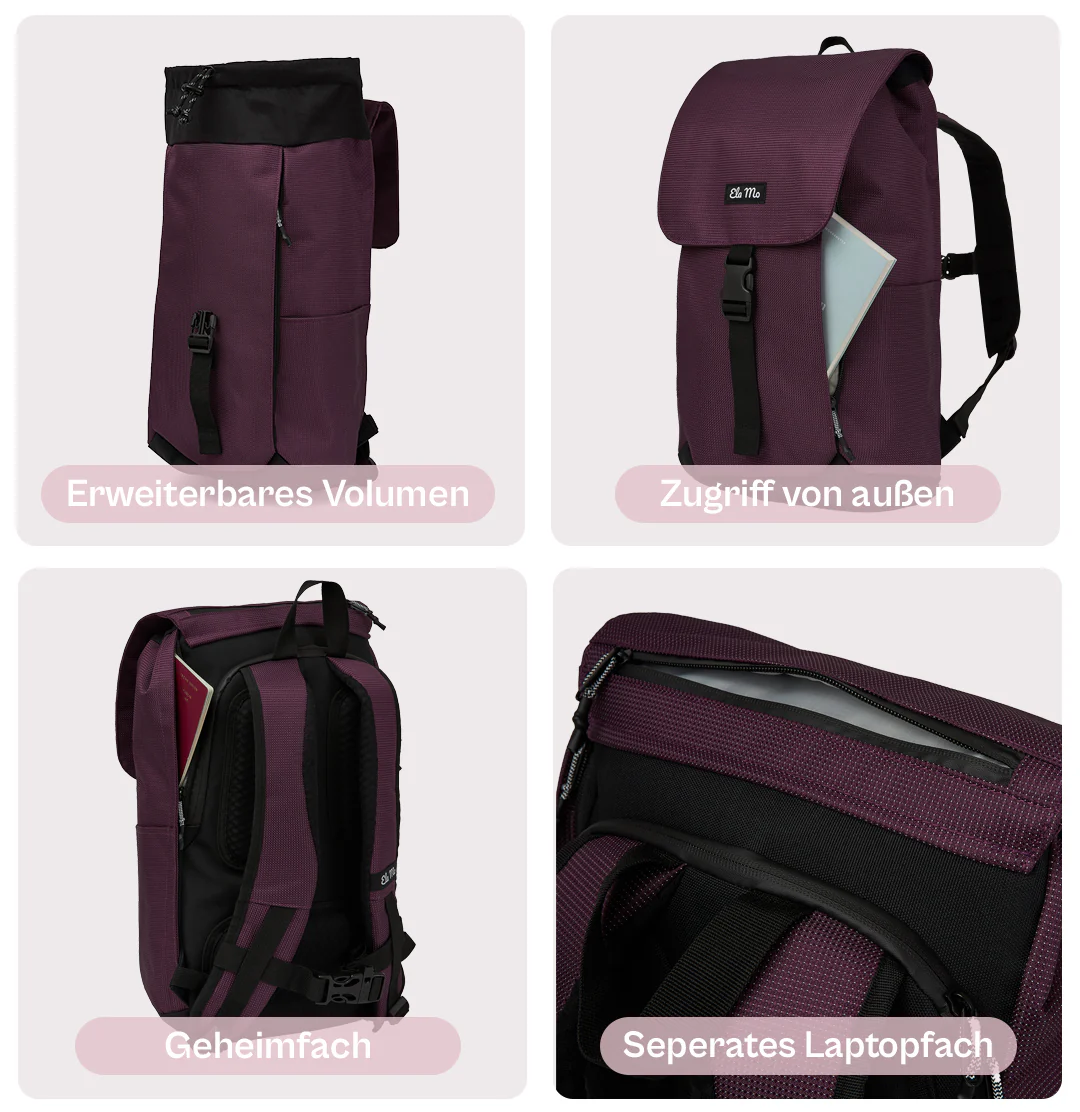 Ela Mo™ Everywhere Rucksack | Plum Reflective - Image 3