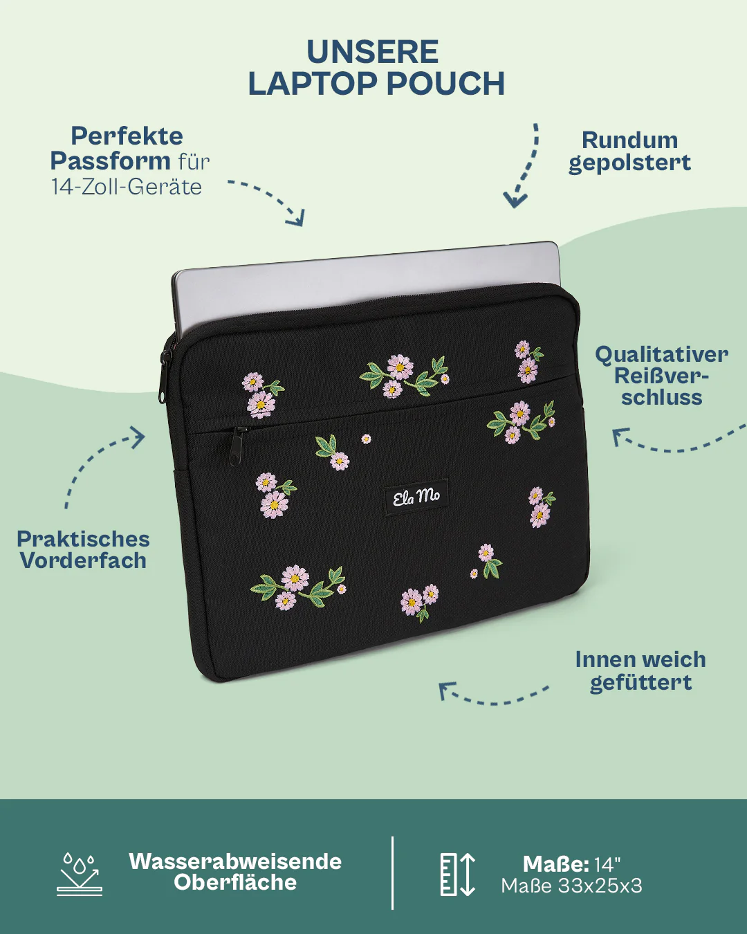 Ela Mo™ Laptoptasche bis 14 Zoll | Embroidery Edition Upsy Daisy - Image 4