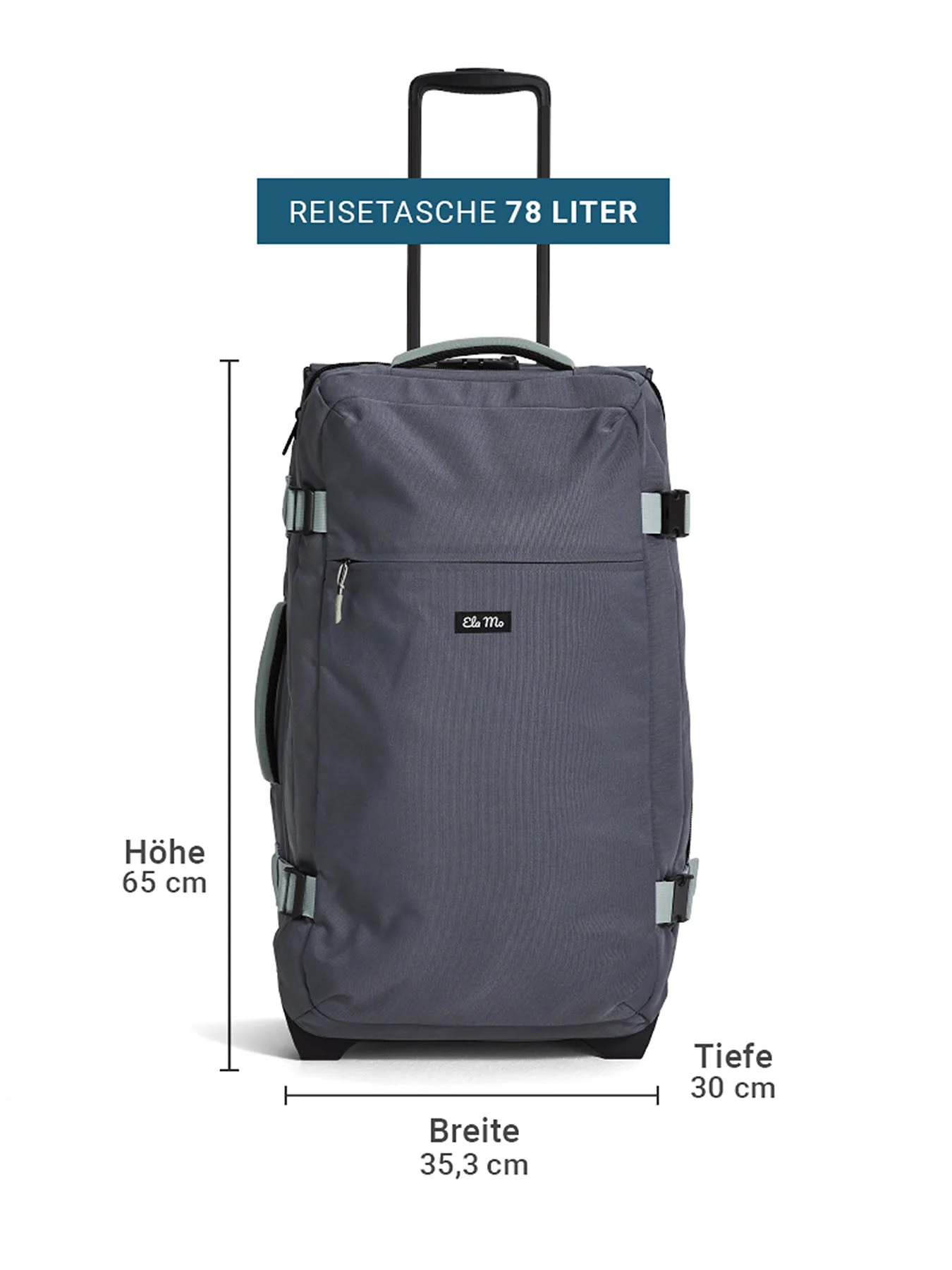 Ela Mo™ Reisetasche mit Rollen 78 Liter | Darkgrey Mint - Image 3