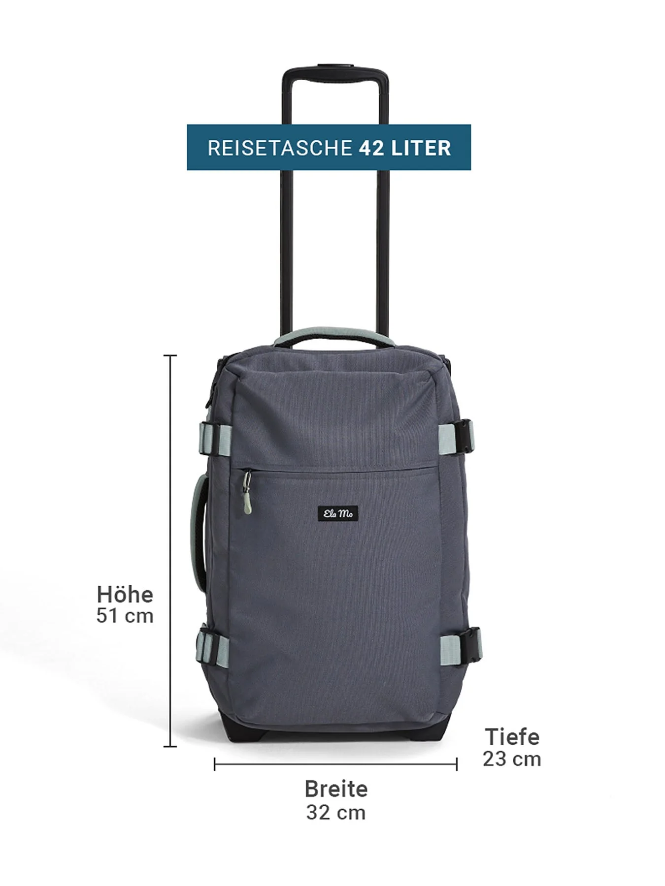 Ela Mo™ Reisetasche mit Rollen 42 Liter | Darkgrey Mint - Image 3