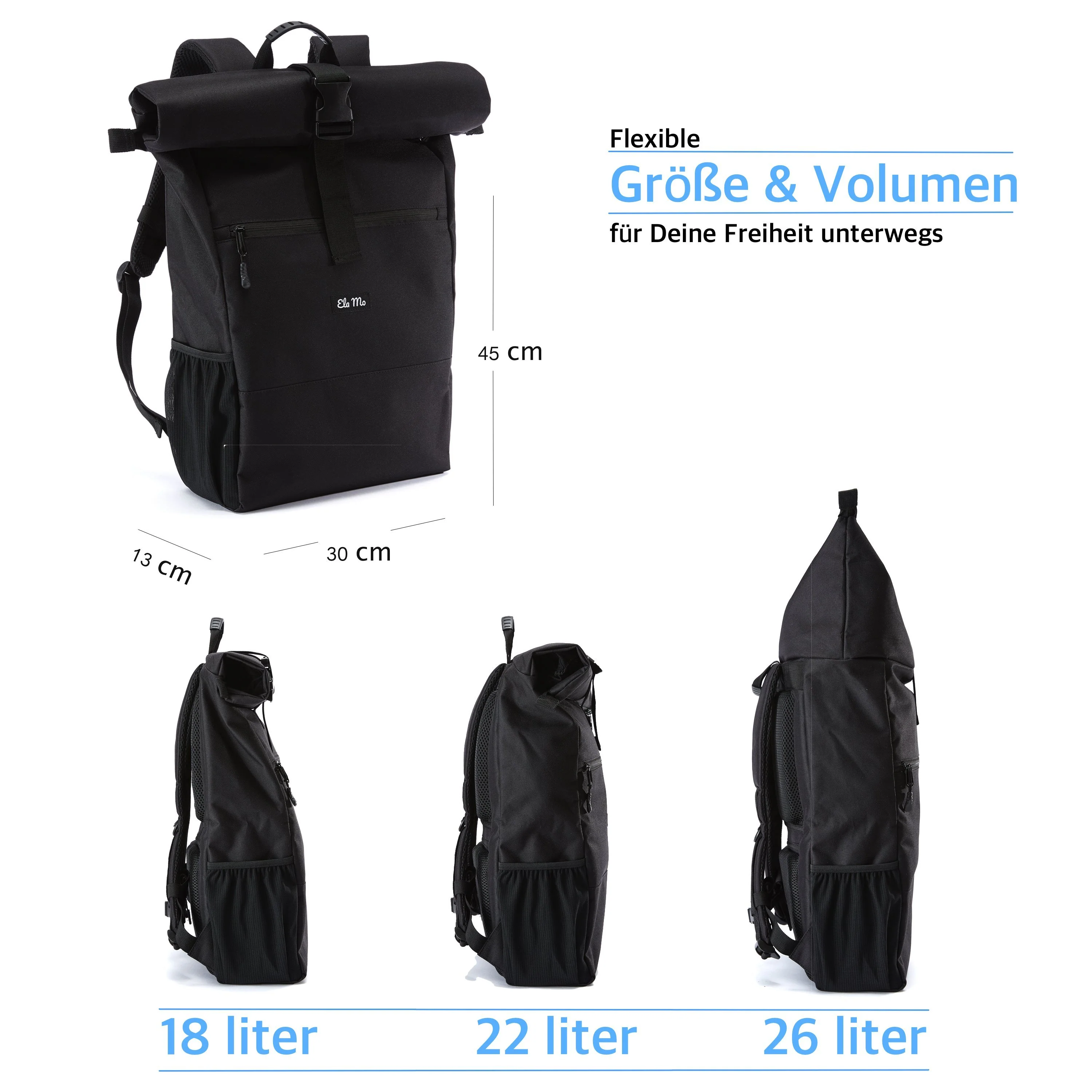 Ela Mo™ Rolltop Rucksack | Black - Image 4