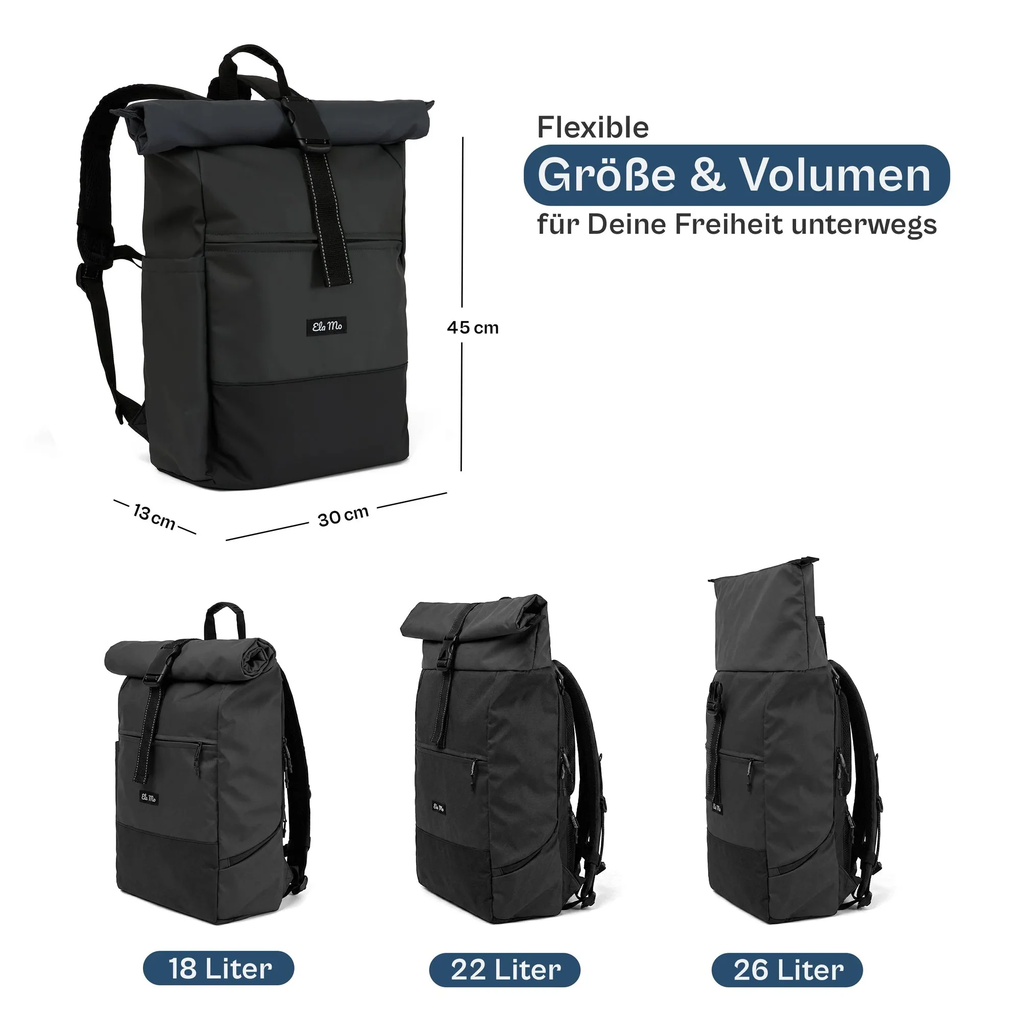 Ela Mo™ Rolltop Rucksack | Black Reflective - Image 3
