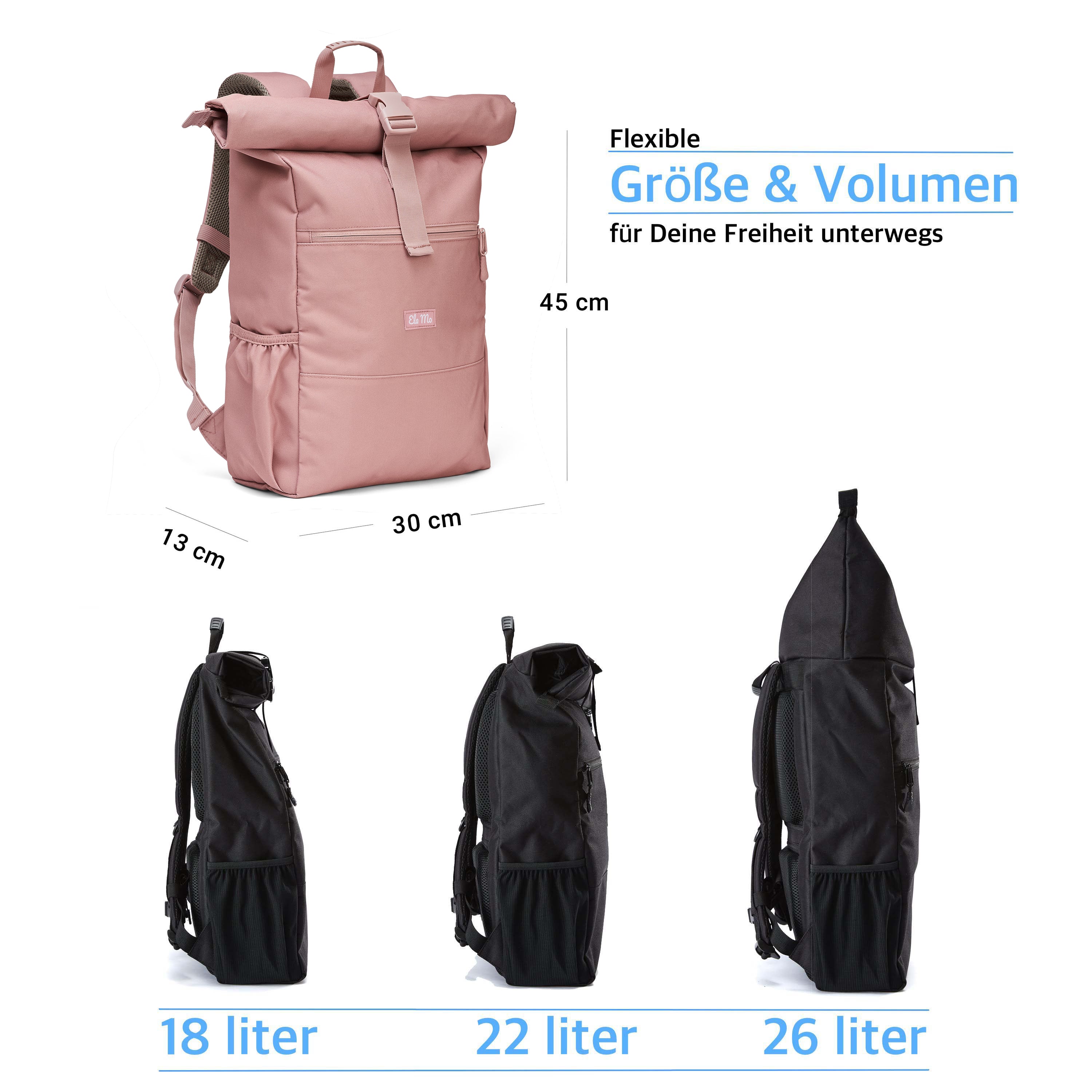 Ela Mo™ Rolltop Rucksack | Pastel Rose - Image 3