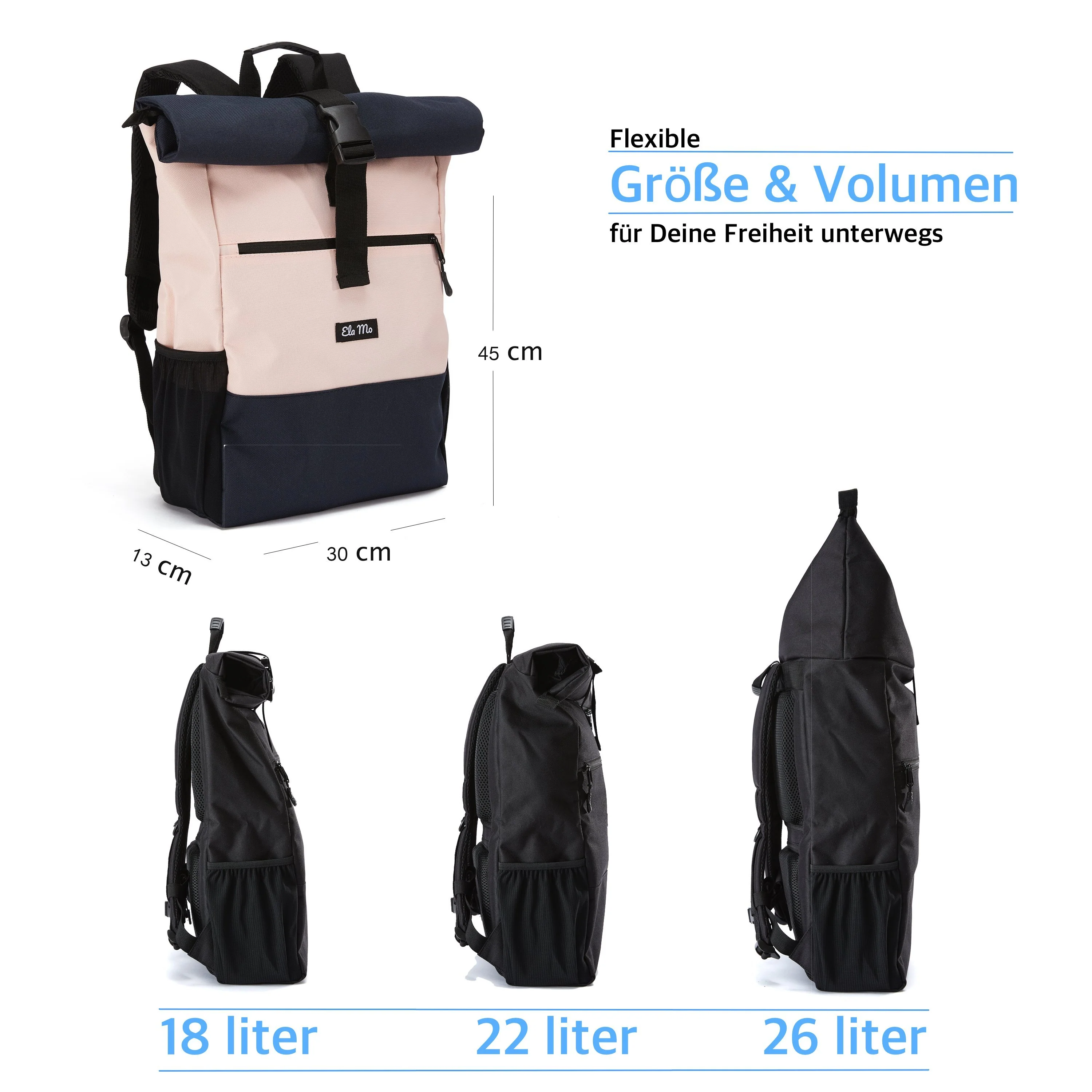 Ela Mo™ Rolltop Rucksack | Pink & Blue - Image 3
