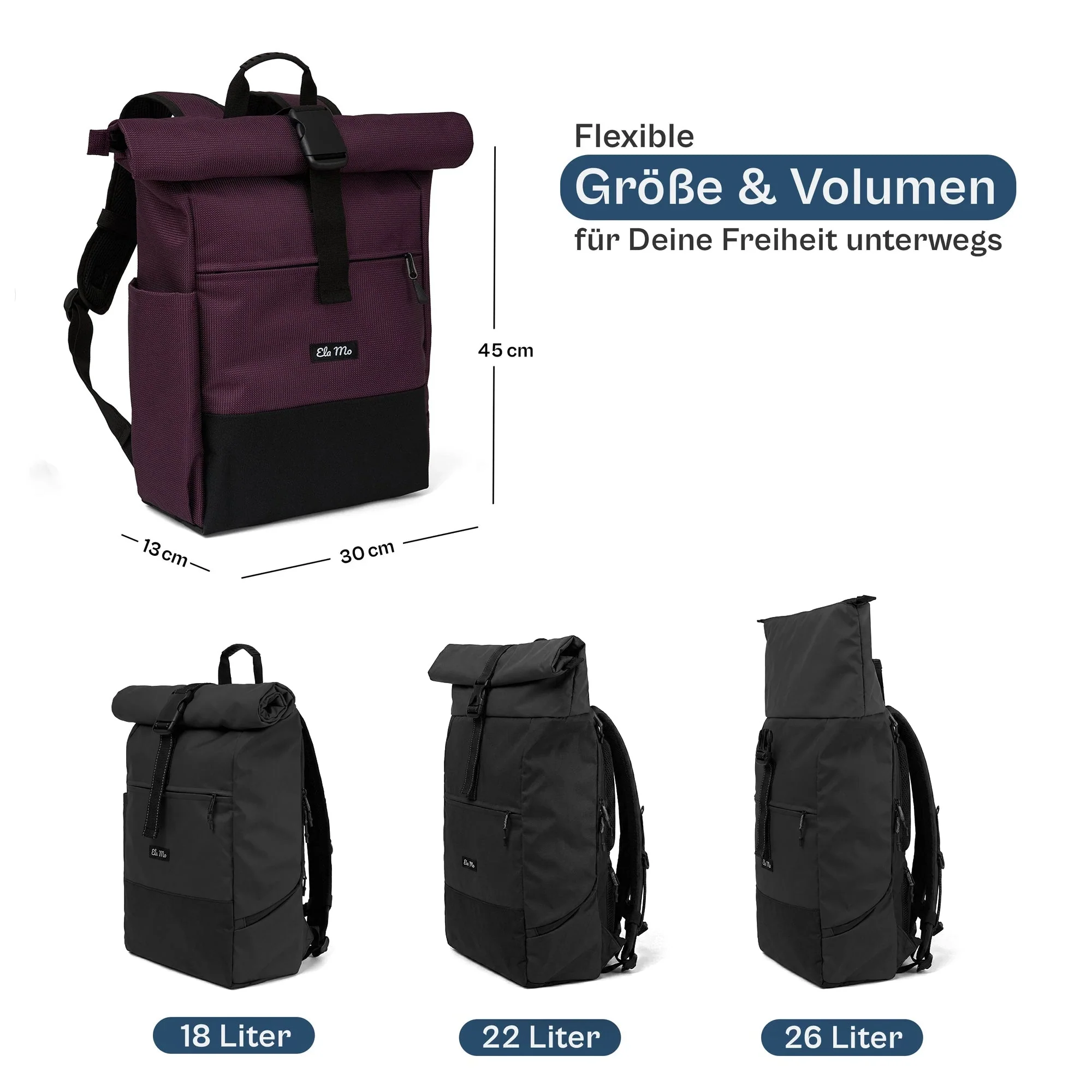 Ela Mo™ Rolltop Rucksack | Plum Reflective - Image 3