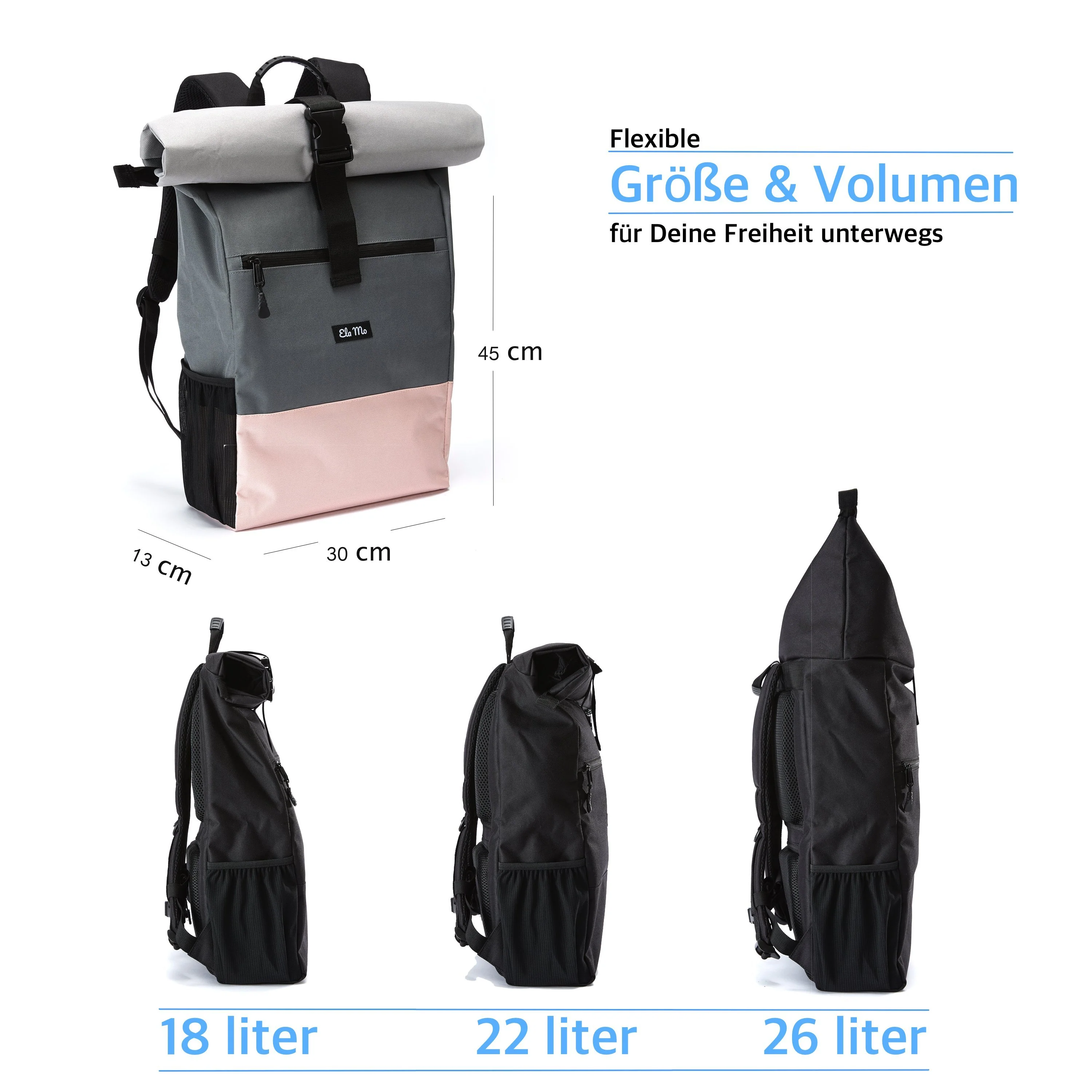 Ela Mo™ Rolltop Rucksack | Rose On Rocks - Image 3