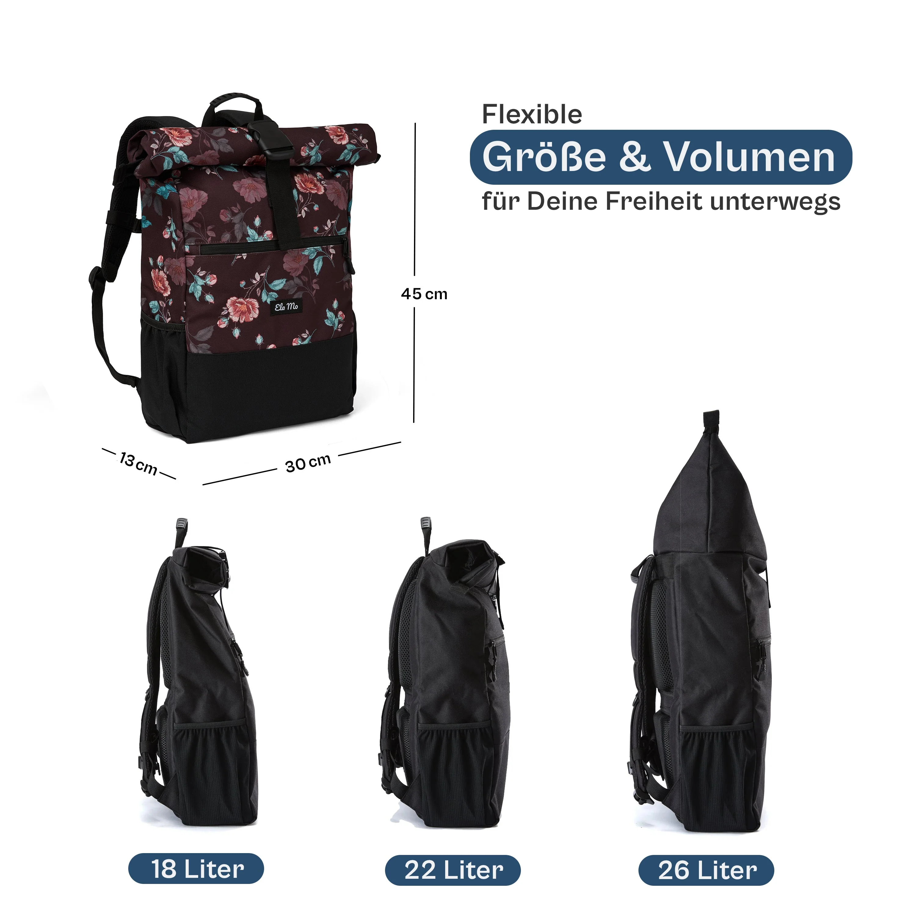 Ela Mo™ Rolltop Rucksack | Roses & Chocolate - Image 6