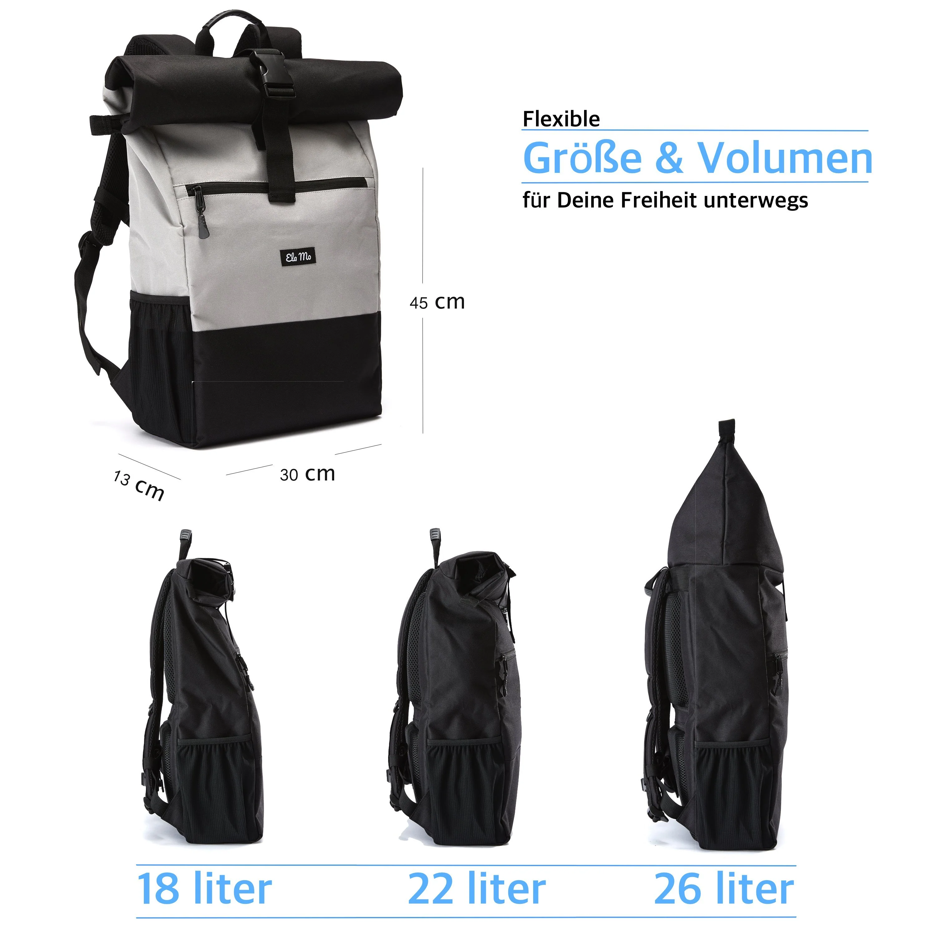 Ela Mo™ Rolltop Rucksack | The Grey - Image 3